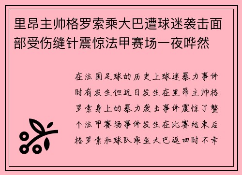 里昂主帅格罗索乘大巴遭球迷袭击面部受伤缝针震惊法甲赛场一夜哗然